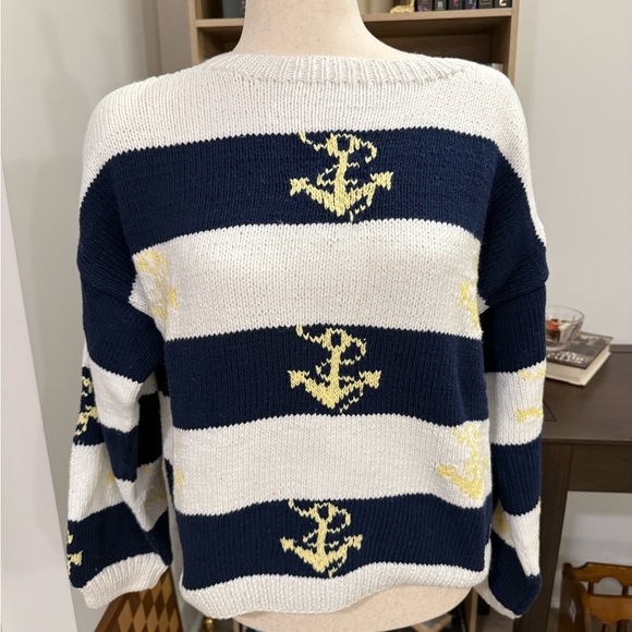 PARADIGMS | Vintage Nautical Striped Sweater - Navy and White Handknit Large - Picture 1 of 4